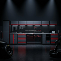 Armoire à outils professionnelle pour station technique de paddock de course, établi de rangement modulaire en acier pour garage avec éclairage LED