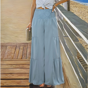 Pantalones de Pierna Ancha de Cintura Alta para Mujer, Color Sólido, Cintura Elástica, Estilo Bohemio, Corte Holgado, Pantalones de Gasa Largos para Verano - Product Image 2
