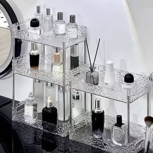 Estante acrílico de doble capa gris transparente rectangular independiente para almacenamiento en el baño para productos de cuidado de la piel y cuidado personal. - Product Image 2