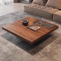 Table basse carrée minimaliste en bois massif de haute qualité, style moderne simple, grain de noyer, pieds en acier inoxydable