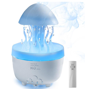 Humidificador de medusas giratorio de plástico bonito y pequeño de 300ml al por mayor difusor de nube de lluvia eléctrico remoto luz nocturna colorida para - Product Image 6