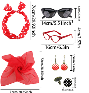 PESENAR Conjunto de accesorios de <span class=keywords><strong>disfraz</strong></span> retro de los años 50 con diadema de lunares rojos, bufanda, gafas de sol y pendientes - Product Image 2