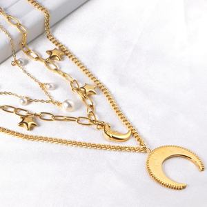 Collier superposé pour femme en plaqué or 18 carats PVD, motif coquillage, conque, lune, cœur, étoile, chaîne d'été, pendentif, bijoux de haute qualité - Product Image 6