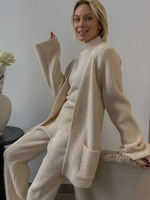 Ensemble de pulls en cachemire et laine pour l'automne et l'hiver, cardigan surdimensionné tricoté en 3 pièces, col roulé, pantalon long, pull pour femmes