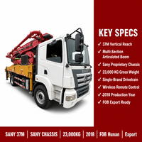 Pompes à béton sur châssis Sany 37m d'occasion, modèle 2018, stock de flotte 23T, exportation Chine
