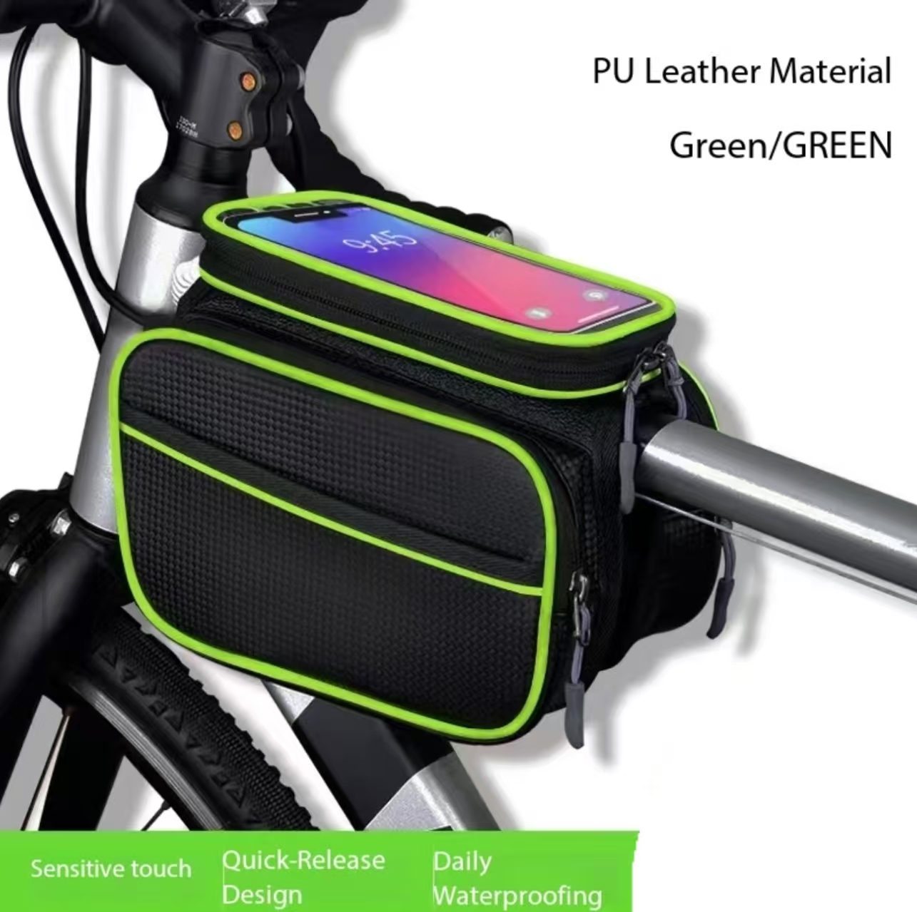Waterproof pu material-style a-black and green-62 inches
