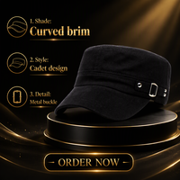 Casquette plate unisexe avec boucle réglable, bord court, mélange de coton, style militaire, respirante, imperméable, pour toutes les saisons, protection solaire en plein air