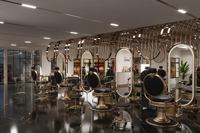 Meubles de salon de coiffure haut de gamme sur mesure, comptoirs et bancs de travail pour salon de barbier avec service de conception 3D