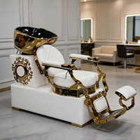 Station de lavage de cheveux ergonomique robuste et stable, blanche, avec base dorée pour salon