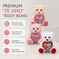 Ours en peluche espagnol Te Amo de 25 cm et 30 cm, cœur argenté métallique, animaux en peluche doux, cadeau de la Saint-Valentin pour petite amie
