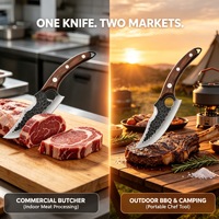 Coltello da Disosso Martellato con Manico in Noce Nero, Coltello Curvo per Tagliare la Carne per Campeggio e Cucina