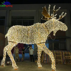 outdoor large 3D santa sleigh christmas reindeer with led lights for street decoration display