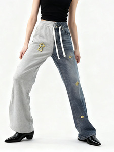 <span class=keywords><strong>Pantalones</strong></span> Vaqueros Holgados de Moda para Mujer al por Mayor, con Parches de Tela en Contraste, Pierna Recta Relajada, Denim Suave para Mujer - Product Image 5