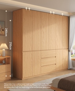 Armario de madera maciza segmentada de color roble personalizable XHA, nuevo modelo superventas para dormitorio y dormitorio principal. - Product Image 3