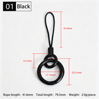 Porte-clés de voiture, boucle de doigt, cordon anti-perte pour téléphone, petit cordon rond noir pour clé USB, robuste et durable