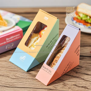 Hot Selling White Kraft Paper Lunch Box <b>Disposable</b> Sandwich Cake <b>Container</b> with Window Logo Printed Triangle Shape - Product Image 2