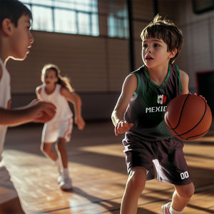 热销定制墨西哥国旗风格青少年篮球球衣套装蓝色速干透气大码100%涤纶团队 - Product Image 5
