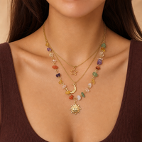 Nouveau collier superposé avec pendentif lune en pierres irrégulières pour femme, style vacances, perles