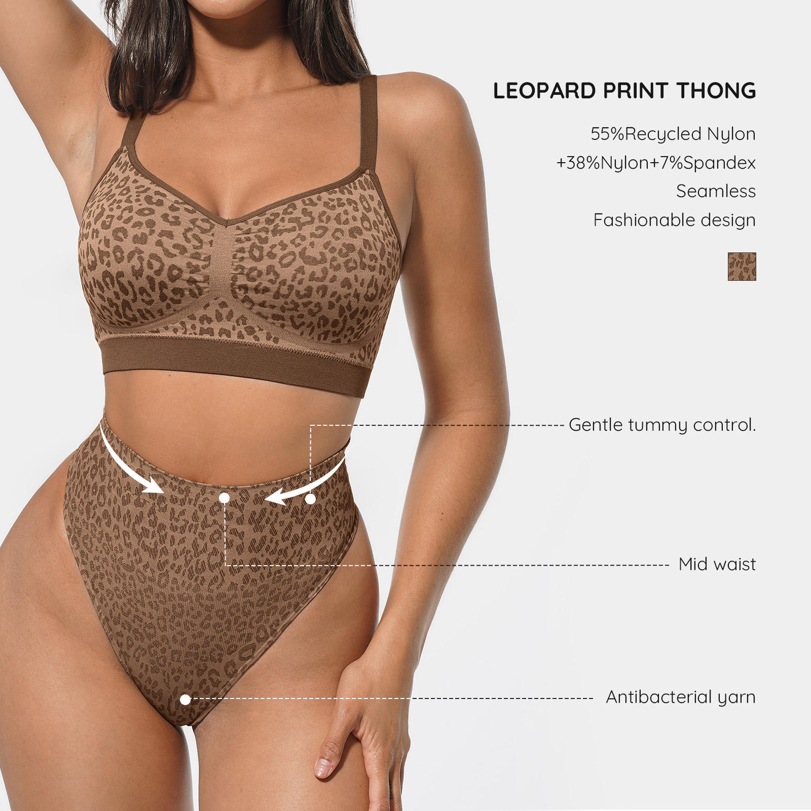 Hexin Women's Everyday Leopard Print Bralette Set Comfortable Seamless Wireless Shaping Bra Wire Free Support