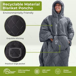 Áo choàng giữ ấm di động, chống thấm nước, kiểu poncho, sản xuất trực tiếp tại nhà máy, có thể dùng làm chăn ngủ khi đi cắm trại và mặc trong thời tiết lạnh - Product Image 2