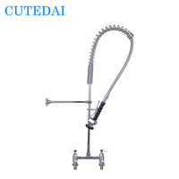 Robinet de cuisine industriel à montage sur plan, 2 trous, 48 pouces, chromé, 2 poignées, avec douchette extractible, pour usage commercial, pré-évier, cuisine professionnelle, hôtel