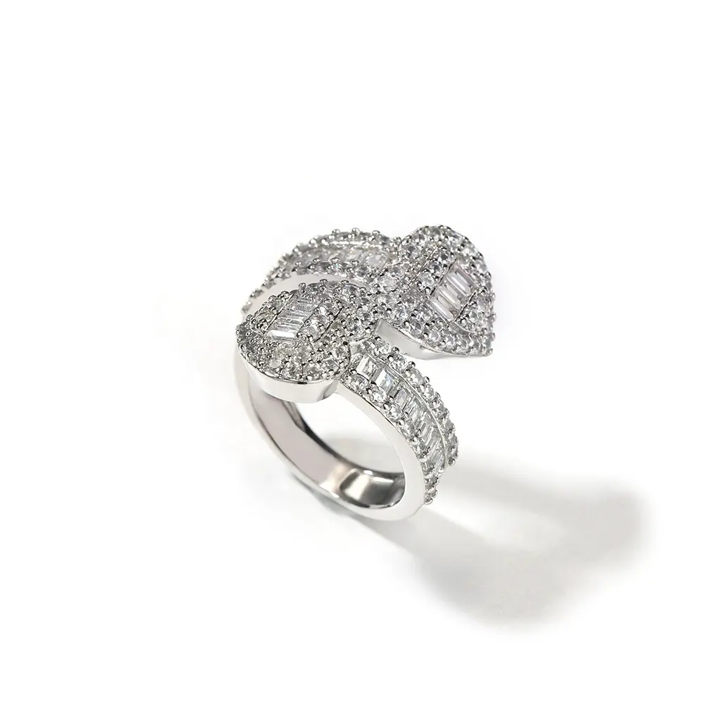 Бесплатный образец, водонепроницаемые большие кольца со льдом, индивидуальное кольцо-бомба для вечеринки в стиле хип-хоп, женское регулируемое Золотое кольцо с сердцем, Муассанит