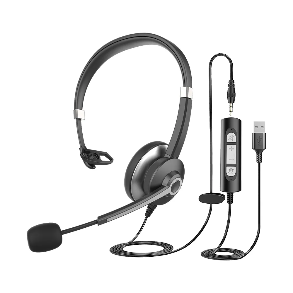 Fone de ouvido com fio USB 3.5 para celular, fone de ouvido com cancelamento de ruído, microfone para laptop e computador