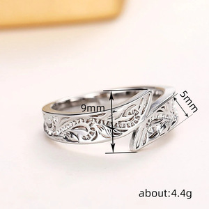 European Hip Hop Classic Metal Feather Vintage Engagement Gift <b>Open</b> Band Unisex Statement Fashion <b>Ring</b> - Product Image 4