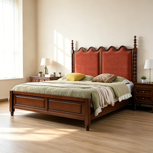 New Arrival Wavy Scalloped Upholstered Four Poster Solid Wood Bed with Matching Dresser & Nightstands - Product Image 6