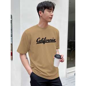 Camiseta de algodón de cuello redondo con estampado de tipografía para hombre, producto a granel hecho a mano personalizado - Product Image 2