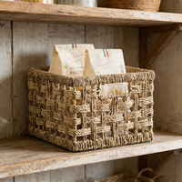 Panier de rangement tressé à la main en jonc de mer naturel, panier organisateur à tressage ouvert, panier décoratif pour étagères et salon