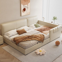 Lit moderne extra-large en cuir véritable, lit en bois adapté aux petits espaces ou chambres à coucher, cadre en bois, double taille