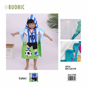 HDJ Poncho de bain pour enfant motif joueur de football 60x120cm, serviette de plage en polyester à séchage rapide, design dessin animé - Product Image 2