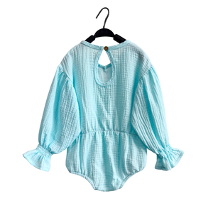 Tutina Estiva Personalizzata per Neonata <span class=keywords><strong>in</strong></span> <span class=keywords><strong>Cotone</strong></span> Crepe con Smock, Balze e Volant, Body a Pezzo Unico, Abbigliamento Carino - Product Image 3