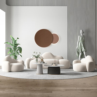 Ensemble de canapés de luxe en tissu blanc en forme de nuage de style nordique avec table basse, mobilier moderne créatif pour salon et hôtels