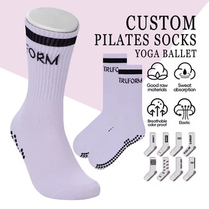 OEM Custom Designed Women's High Crew Non-Slip Grip Knitted Yoga Pilates <b>Socks</b> for Sport Fitness Indoor Floor High Quality - Product Image 3
