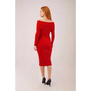 Vestido Midi de Punto Rojo al por Mayor con Cuello en V, Detalle en el Hombro, Invierno, Lana, Estampado Simple, Casual, Recto/Cami/Bodycon, Botones, Natural, Maxi - Product Image 1