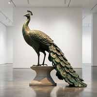 Statue de paon majestueuse en bronze avec queue ondulante - Art métallique artisanal en fonte à la cire perdue, sculpture en bronze