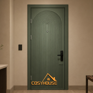 Porte intérieure en bois de taille standard COSYHOUSE, placage personnalisé, porte à panneau plat pour projets hôteliers et d'hôtellerie en appartement. - Product Image 1