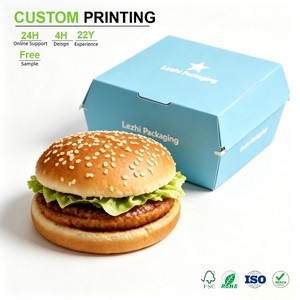 Boîte de transport personnalisée bleu azur avec impression, rabat blanc inversé, épaisseur de carton, ligne de pliage pour cantine, MOQ 250 pièces - Product Image 1
