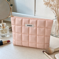 Pochette de maquillage personnalisée avec logo, matelassée, portable, à fermeture éclair, pour le voyage, le rangement des soins de la peau, les cosmétiques, les articles de toilette