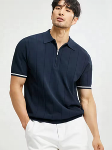 Polo pour homme de haute qualité, col formel décontracté, blanc et bleu marine, taille européenne, en stock - Product Image 3