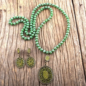 אופנה נשים מתנה Boho תכשיטי סט זכוכית ארוך מסוקס מתכת ריינסטון פייב זרוק קריסטל זכוכית חרוזים שרשרת עגיל סט - Product Image 4