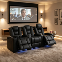 Sofá Reclinable Eléctrico de Cuero Multifuncional para Cine en Casa con Mesa Auxiliar y Almacenamiento Extensible