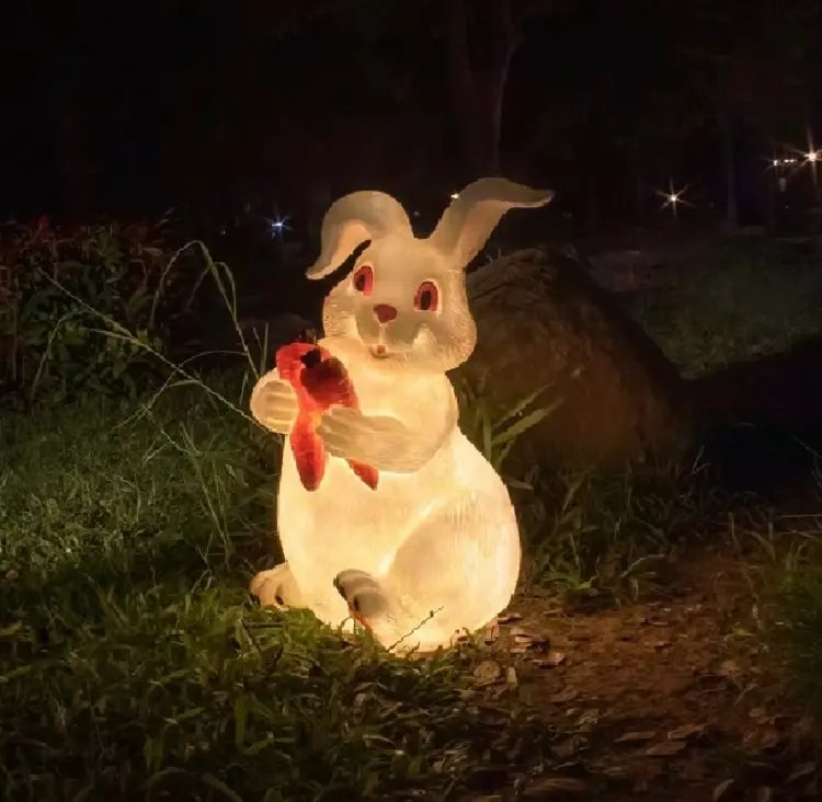 Outdoor-Solar harz und Fiberglas 3D Kaninchen Tierform Landschaft Garten lampe