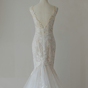 Vestidos de Novia de Encaje con Bordado Floral Clásico RL284, Sin Mangas, Corte Sirena, con Cola de Corte, para Mujer - Product Image 4