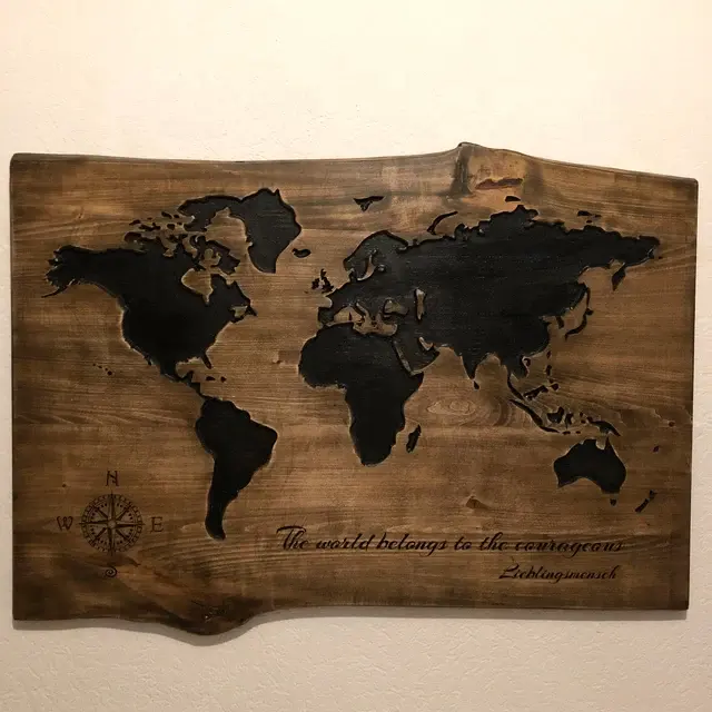 Décoration murale en bois gravée au Laser à la main, artisanat en bois, signe personnalisé, carte du monde, décoration murale