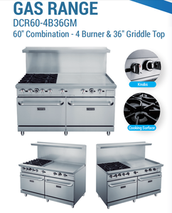 Fornello a <span class=keywords><strong>Gas</strong></span> Professionale da 60 Pollici in Acciaio Inox con 4 Bruciatori, Forno e Griglia per Ristoranti - Product Image 6