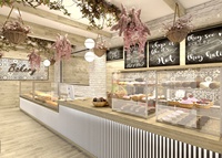 Tienda de repostería de madera sólida, diseño Interior, fabricante de tienda de dulces