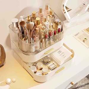 Istiflenebilir çekmece ve 360 ° dönen fırça tutucu ile büyük kapasiteli cilt bakımı makyaj kozmetik depolama organizatör - Product Image 5